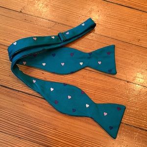 100% Silk Teal with Hearts Bow Tie